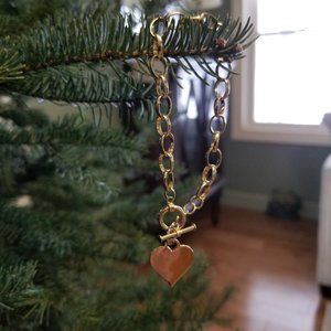 Gold tone silver 925 link chain bracelet with Heart Charm